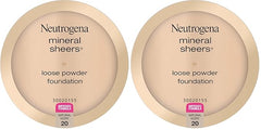 Neutrogena Mineral Sheers Loose Powder Makeup Foundation Lightweight Face Makeup Sheer to Medium Buildable Coverage-Sensitive Skin Foundation with Vitamin A, C, & E, Natural Ivory 20,19 oz (Pack of 2)