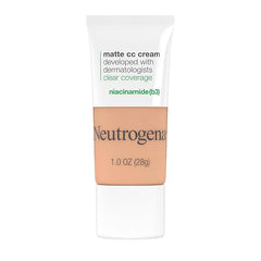 Neutrogena Clear Coverage Flawless Matte CC Cream, Full-Coverage Color Correcting Cream Face Makeup with Niacinamide (b3), Hypoallergenic, Oil Free & Fragrance Free, Sand, 1 oz