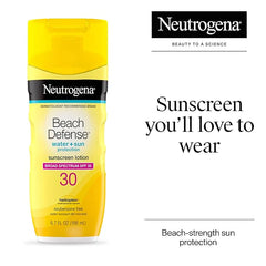 Neutrogena Sunscreen Lotion Beach Defense SPF 30, Face and Body Sunscreen, Hawaii Reef Act 104 Compliant, Octinoxate & Oxybenzone Free, Oil Free, Fast Absorbing Sun Care, 6.7 fl. oz