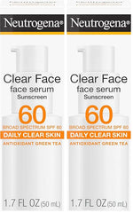 Neutrogena Clear Face Serum Sunscreen with Green Tea,Broad Spectrum SPF 60,Non-Comedogenic Face Sunscreen for Lightweight UVA/UVB Protection,Oxybenzone- & Fragrance-Free,1.7 fl. oz,(Pack of 2)