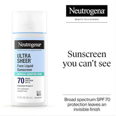 Neutrogena Ultra Sheer Liquid Mineral Sunscreen For Face, Lightweight, Broad Spectrum SPF 70 Facial Sunscreen for Sensitive Skin Leaves a Silky, Non-Greasy Finish, Oxybenzone-Free Sun Care, 1.4 fl. oz