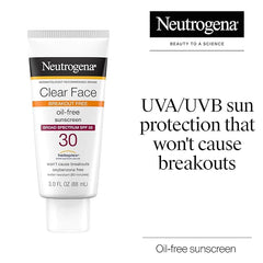 Neutrogena Clear Face Sunscreen Lotion for Acne-Prone Skin, Broad Spectrum SPF 30 Facial Sunscreen for Oily Skin, Fragrance- & Oxybenzone-Free Water Resistant, 3 fl. oz