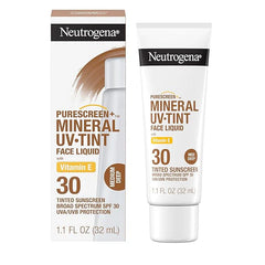 Neutrogena Purescreen+ Tinted Sunscreen for Face with SPF 30, Broad Spectrum Mineral Sunscreen with Zinc Oxide and Vitamin E, Water Resistant, Fragrance Free, Medium Deep, 1.1 fl oz