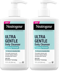 Neutrogena Ultra Gentle Foaming Facial Cleanser, Foaming Face Wash for Sensitive Skin, Gently Cleanses Away Dirt, Oil & Makeup Without Over Drying, Fragrance-Free, 12 fl. oz (Pack of 2)