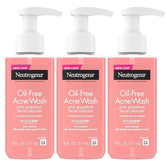 Neutrogena Oil-Free Pink Grapefruit Pore Cleansing Acne Wash and Daily Liquid Facial Cleanser with 2% Salicylic Acid Acne Medicine and Vitamin C, 6 fl. oz, 3 Pack