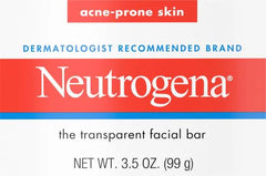 Neutrogena Facial Cleansing Bar for Acne-Prone Skin,Gentle Non-Medicated Daily Cleanser,Non-Comedogenic Transparent Soap with Glycerin,No Dyes or Detergents,3.5 oz,(Pack of 3)