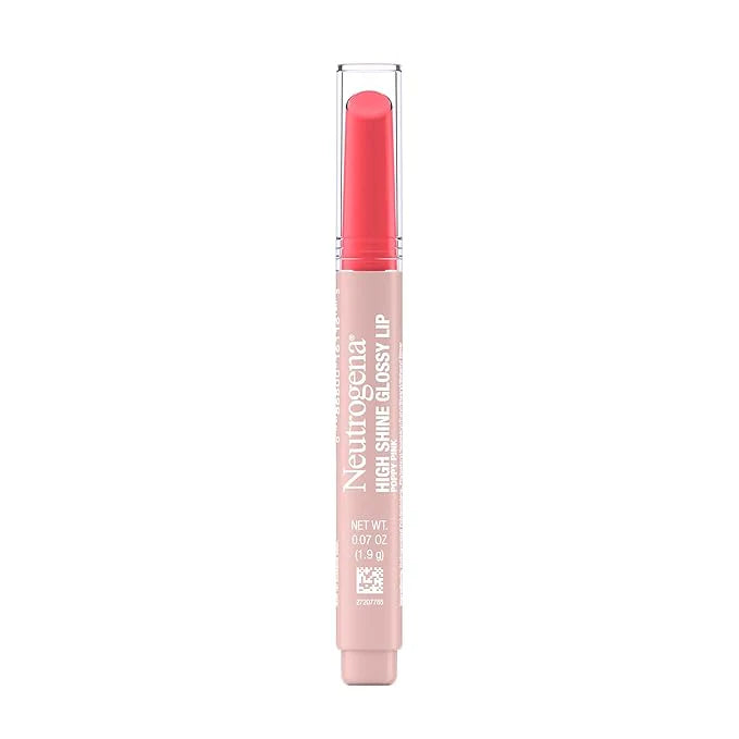Neutrogena High Shine Glossy Lip, Nourishing Lip Gloss with Maracuja Oil, Antioxidant Vitamin E & Vitamins, Non-Retractable, Buildable Pigmented Color, Poppy Pink, 0.07 oz