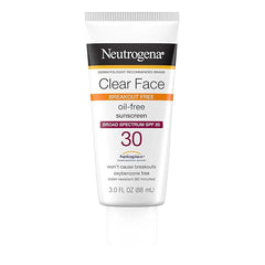 Neutrogena Clear Face Sunscreen Lotion for Acne-Prone Skin, Broad Spectrum SPF 30 Facial Sunscreen for Oily Skin, Fragrance- & Oxybenzone-Free Water Resistant, 3 fl. oz