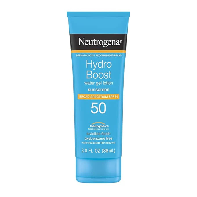 Neutrogena Hydro Boost Water Gel Sunscreen SPF 50, Oil‑Free Hydrating & Water‑Resistant Face & Body Sunscreen Lotion, Non‑Greasy, Broad Spectrum, Lightweight Moisturizer, 3 fl oz, Pack of 3