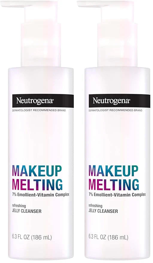 Neutrogena Makeup Melting Refreshing Jelly Cleanser, 7% Emollient-Vitamin Complex, Gentle Face & Eye Makeup Remover to Melt Stubborn Makeup, Cleanse & Condition Skin, Oil-Free, 6.3 fl. oz (Pack of 2)