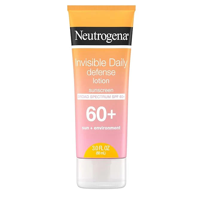 Neutrogena Invisible Daily Defense Sunscreen Lotion, Broad Spectrum SPF 60+, Oxybenzone-Free & Water-Resistant, Sun & Environmental Aggressor Protection, Antioxidant Complex, 3.0 fl. oz