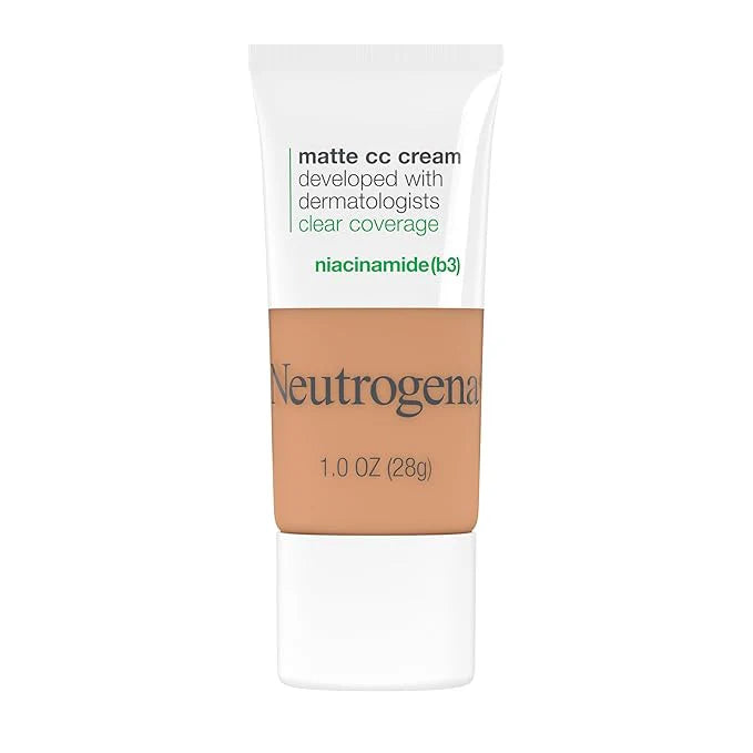 Neutrogena Clear Coverage Flawless Matte CC Cream, Full-Coverage Color Correcting Cream Face Makeup with Niacinamide (b3), Hypoallergenic, Oil Free & Fragrance Free, Wheat, 1 oz