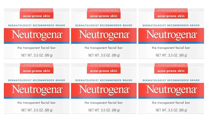 Neutrogena Facial Cleansing Bar Treatment for Acne-Prone Skin, Non-Medicated & Glycerin-Rich Hypoallergenic Formula with No Detergents or Dyes, 3.5 oz (Pack of 6)