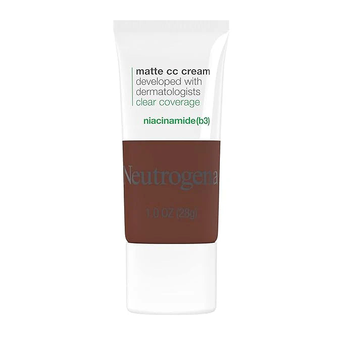 Neutrogena Clear Coverage Flawless Matte CC Cream, Full-Coverage Color Correcting Cream Face Makeup with Niacinamide (b3), Hypoallergenic, Oil Free & Fragrance Free, Sienna, 1 oz