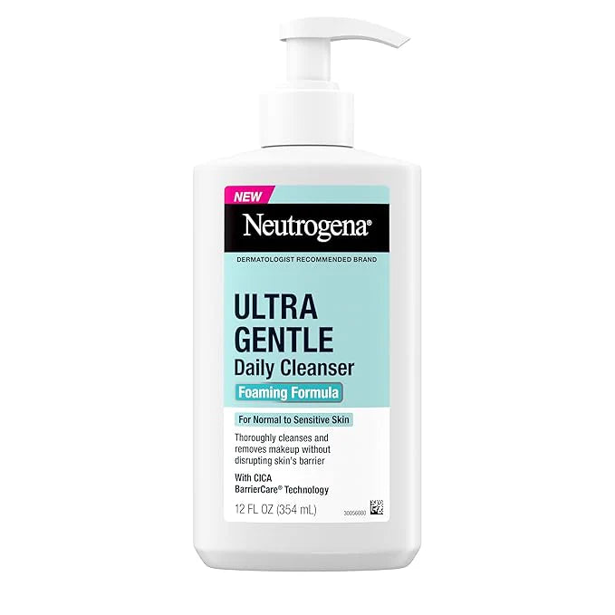 Neutrogena Ultra Gentle Foaming Facial Cleanser, Foaming Face Wash for Sensitive Skin, Gently Cleanses Away Dirt, Oil & Makeup Without Over Drying, Fragrance-Free, 12 fl. oz