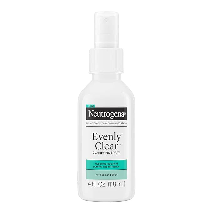 Neutrogena Evenly Clear Clarifying Hypochlorous Acid Spray, Purifying Face & Body Mist Helps Refresh Acne-Prone Skin While Fighting Impurities Anytime, Anywhere, 4 fl. oz