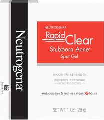 Neutrogena Rapid Clear Stubborn Acne Spot Treatment Gel, Maximum Strength 10% Benzoyl Per-oxide Treatment Medication for Acne Prone Skin, Pimple Cream Reduces Size & Redness, 1 oz