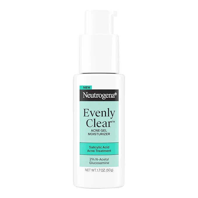 Neutrogena Evenly Clear Acne Gel Moisturizer with Salicylic Acid & N-Acetyl Glucosamine, Lightweight Non-Greasy Face Moisturizer Helps Treat Breakouts & Visibly Fade the look of Post-Acne, 1.7 fl. oz