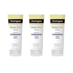 Neutrogena Mineral Sunscreen Sheer Zinc Oxide Dry-Touch Lotion, Broad Spectrum Sunblock SPF 50, Water Resistant Sunscreen For Sensitive Skin, 3 fl. oz, 3 Pack
