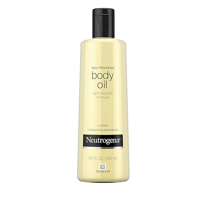 Neutrogena Body Oil Light Sesame Formula, 8.5 fl oz, Radiant Glow Moisturizer for Dry Skin, Bath & Shower Oil For Smooth and Hydrated Skin