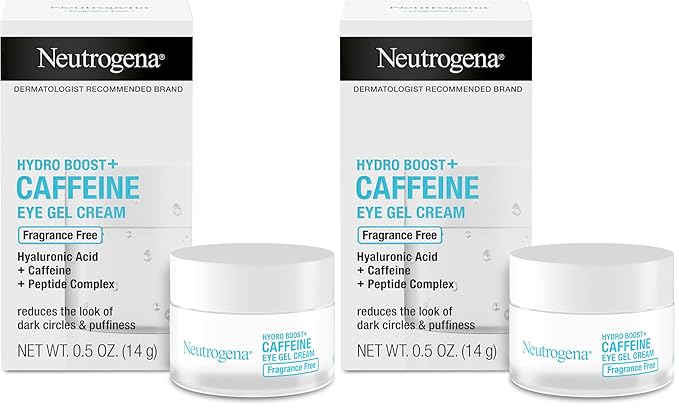 Neutrogena Hydro Boost + Eye Cream for Dark Circles & Puffiness,Under Eye Cream with Caffeine,Hyaluronic Acid and Peptides,Fragrance Free,0.5 oz,(Pack of 2)