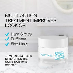 Neutrogena Hydro Boost + Eye Cream for Dark Circles & Puffiness,Under Eye Cream with Caffeine,Hyaluronic Acid and Peptides,Fragrance Free,0.5 oz,(Pack of 2)