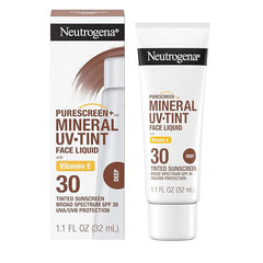 Neutrogena Purescreen+ Tinted Sunscreen for Face with SPF 30, Broad Spectrum Mineral Sunscreen with Zinc Oxide and Vitamin E, Water Resistant, Fragrance Free, Deep, 1.1 fl oz