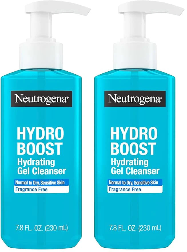 Neutrogena Hydro Boost Face Wash,Fragrance Free,Hydrating Facial Cleanser with Hyaluronic Acid,Daily Foaming Face Wash & Makeup Remover,Hypoallergenic Gel Cleanser,7.8 fl. oz,(Pack of 2)
