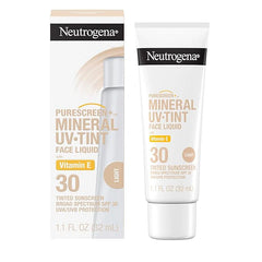 Neutrogena Purescreen+ Mineral UV Tint Face Liquid Tinted Sunscreen - with 100% Mineral Actives & Vitamin E, Enhances Natural Tone, Water Resistant, Broad Spectrum SPF 30, 1.1 fl oz