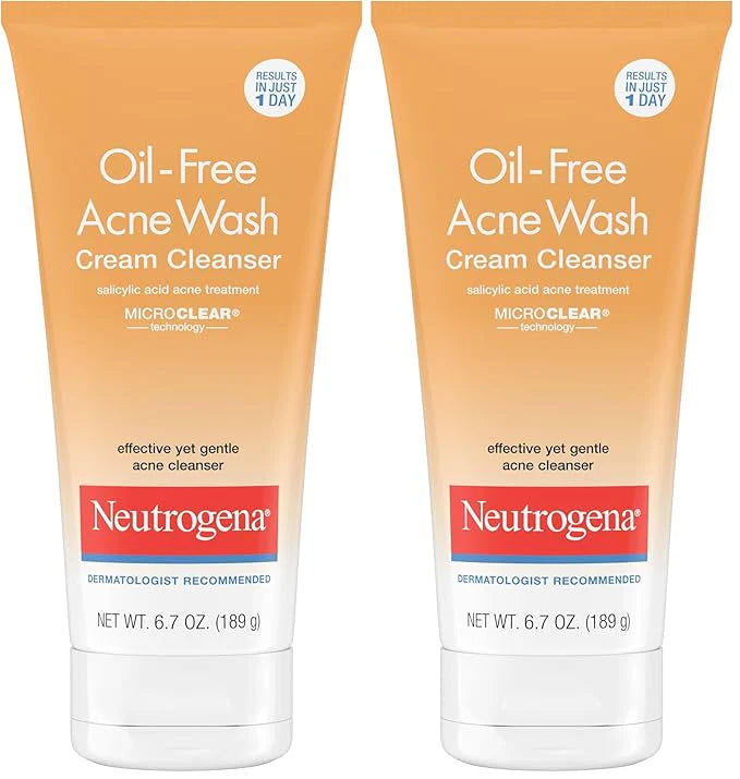 Neutrogena Oil-Free Acne Face Wash Cream Cleanser, 2% Salicylic Acid Acne Treatment, Daily Facial Cleanser for Acne-Prone Skin, 6.7 fl. oz (Pack of 2)