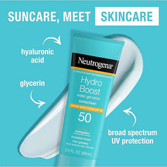 Neutrogena Hydro Boost Water Gel Moisturizing Sunscreen Lotion, Broad Spectrum Sunblock SPF 50, Water Resistant Travel Size Sunscreen For Sensitive Skin, 3 FL OZ (3-Pack)