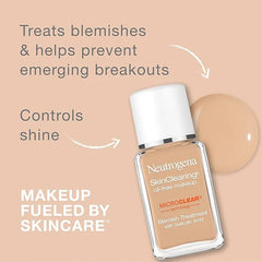 Neutrogena SkinClearing Oil-Free Acne and Blemish Fighting Liquid Foundation with.5% Salicylic Acid Acne Medicine, Shine Controlling Makeup for Acne Prone Skin, 10 Classic Ivory, 1 fl. oz