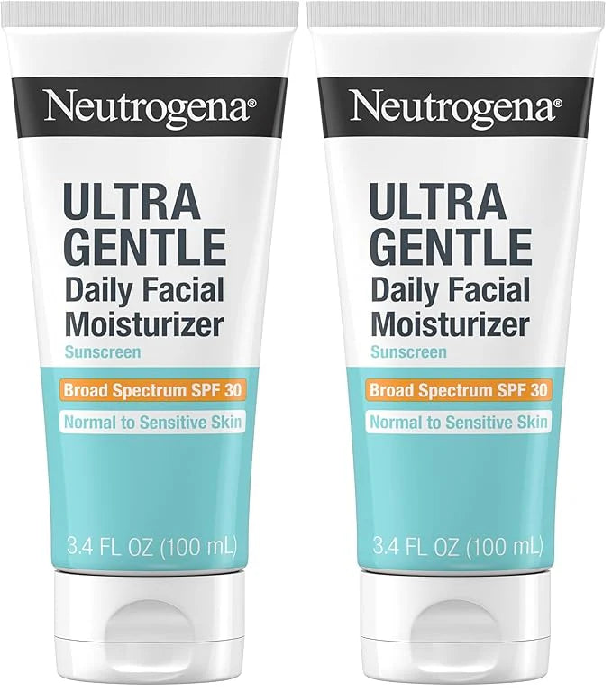 Neutrogena Ultra Gentle Daily Facial Moisturizer with SPF 30 Sunscreen with CICA,Lightweight Face Lotion-with Broad Spectrum SPF 30 for Normal to Sensitive Skin,Fragrance-Free,3.4 fl. oz,(Pack of 2)
