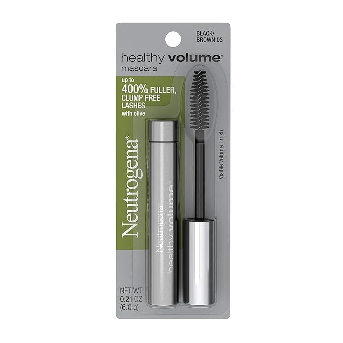 Neutrogena Healthy Volume Lash-Plumping Mascara, Volumizing and Conditioning Mascara with Olive Oil to Build Fuller Lashes, Clump-, Smudge- and Flake-Free, Brown/Black 03, 0.21 oz