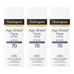 Neutrogena Age Shield Face Oil-Free Sunscreen Lotion with Broad Spectrum SPF 70, Non-Comedogenic Moisturizing Sunscreen to Help Prevent Signs of Aging, PABA-Free, 3 fl. oz (Pack of 3)