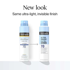 Neutrogena Ultra Sheer Body Mist Sunscreen Spray, Broad Spectrum SPF 70, Lightweight Spray Sunscreen, Non-Greasy & Water Resistant, Oil-Free & Non-Comedogenic UVA/UVB, 5 oz, Pack of 3