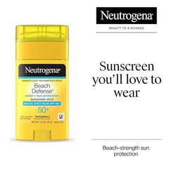 Neutrogena Beach Defense Sunscreen Stick SPF 50, Broad Spectrum Sun Protection for Face & Body, Water-Resistant, Non-Greasy Formula, Travel Size for Beach & Outdoor Use, 1.5 oz (42 g)