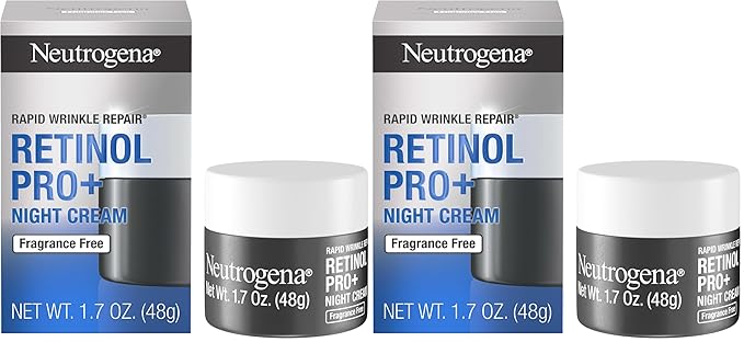 Neutrogena Retinol Pro+ Anti-Wrinkle Night Moisturizer,Rapid Wrinkle Repair,Anti-Aging Face & Neck Cream,Formulated without fragrance,parabens,dyes,& phthalates,Retinol,1.7 oz,(Pack of 2)