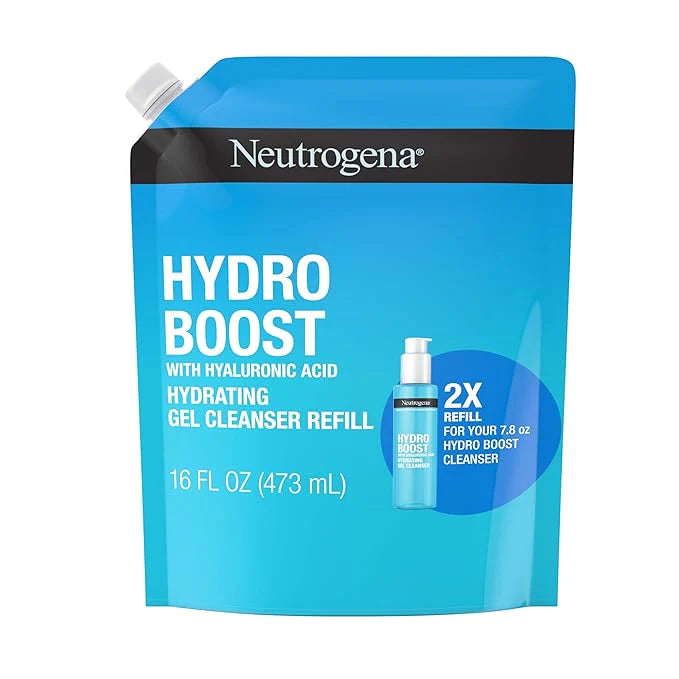 Neutrogena Hydro Boost Lightweight Hydrating Facial Cleansing Gel, Gentle Face Wash & Makeup Remover with Hyaluronic Acid, Hypoallergenic & Non Comedogenic, Refill Pouch, 16 fl. oz