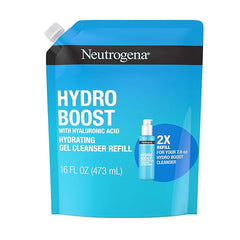 Neutrogena Hydro Boost Lightweight Hydrating Facial Cleansing Gel, Gentle Face Wash & Makeup Remover with Hyaluronic Acid, Hypoallergenic & Non Comedogenic, Refill Pouch, 16 fl. oz