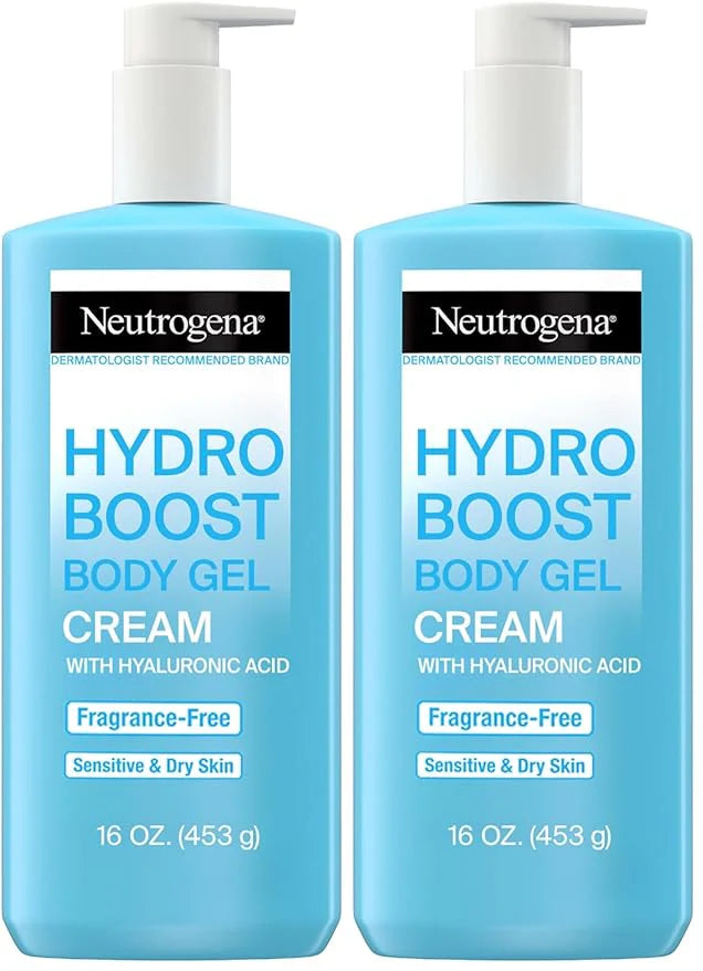 Neutrogena Hydro Boost Body Moisturizing Gel Cream with Hyaluronic Acid, Non-Greasy & Fast Absorbing, Lightweight Hydrating Body Lotion for Normal to Dry Skin, Fragrance-Free, 16 oz (Pack of 2)