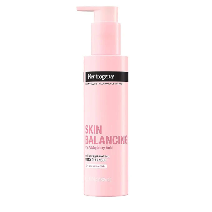 Neutrogena Skin Balancing Milky Cleanser with 2% Polyhydroxy Acid (PHA), Soothing & Moisturizing Face Wash for Dry & Sensitive Skin, Paraben-Free, Soap-Free, Sulfate-Free, 6.3 oz