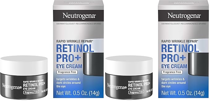 Neutrogena Rapid Wrinkle Repair Retinol Pro+ Anti-Wrinkle Eye Cream,Targeted Eye Cream for Wrinkles & Dark Circles,Formulated without Fragrance,Dyes,Phthalates,and Parabens,0.5 oz,(Pack of 2)