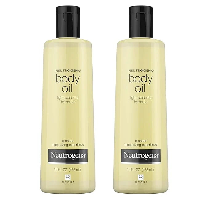 Neutrogena Body Oil Light Sesame Formula, Twin Pack of 16 fl oz, Radiant Glow Moisturizer for Dry Skin, Bath & Shower Oil For Smooth and Hydrated Skin