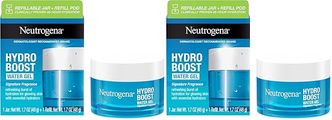 Neutrogena Hydro Boost Water Gel Face Moisturizer Starter Kit,includes Refillable Jar + Refill Pod,with Hyaluronic Acid for a Burst of Hydration & Dewy Skin,1.7 oz Each,(Pack of 4)