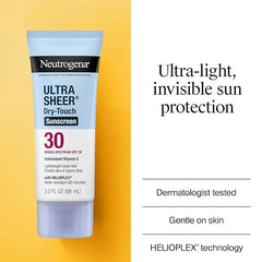 Neutrogena Ultra Sheer Dry-Touch Sunscreen for Face & Body, Helioplex SPF 30 Broad Spectrum UVA/UVB, Lightweight, Water Resistant & Non-Greasy, Hawaii Act 104 compliant, Travel Size 3 fl oz, Pack of 3