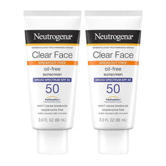 Neutrogena Clear Face Sunscreen Lotion for Acne-Prone Skin, Broad Spectrum SPF 50 Facial Sunscreen for Oily Skin, Oil-, Fragrance- & Oxybenzone-Free Water Resistant Sunscreen, Twin Pack, 2 x 3 fl. oz