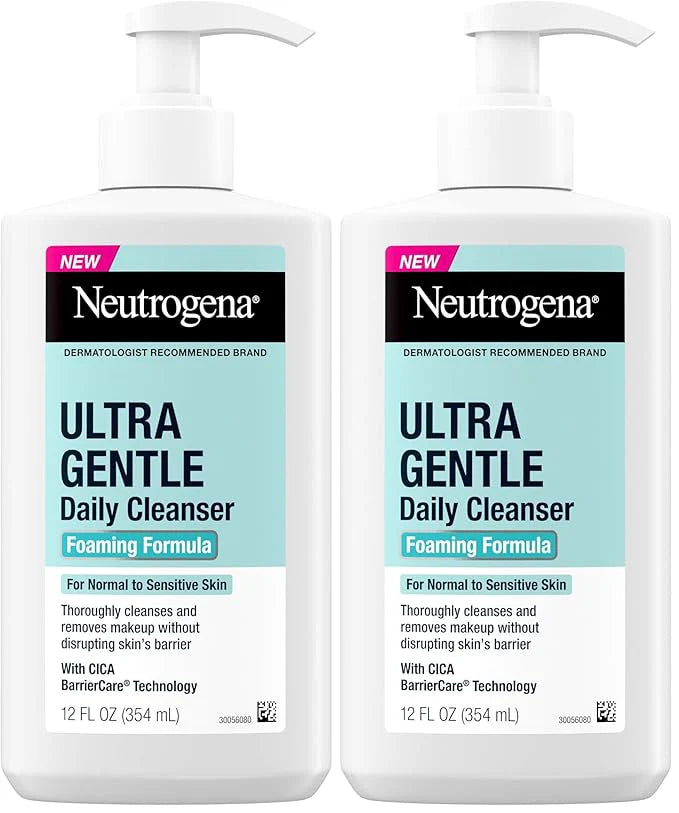 Neutrogena Ultra Gentle Foaming Facial Cleanser, Foaming Face Wash for Sensitive Skin, Gently Cleanses Away Dirt, Oil & Makeup Without Over Drying, Fragrance-Free, 12 fl. oz (Pack of 2)