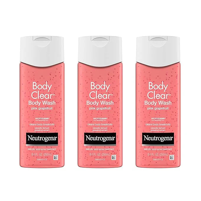 Neutrogena Body Clear Acne Body Wash Pink Grapefruit - Salicylic Acid Formula for Breakout Treatment, Exfoliating Cleanser for Clear Skin, 8.5 fl. oz. Bottle, 3-Pack