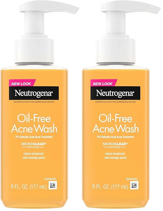 Neutrogena Oil-Free Acne Face Wash, Breakout Prone Skin Facial Cleanser with 2% Salicylic Acid Acne Treatment for Face, 6 fl. oz (Pack of 2)